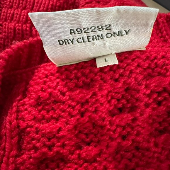 Kilronan Fisherman Cardigan Sweater Large Red Merino Wool Cable Knit CJ-2190 - Picture 7 of 7